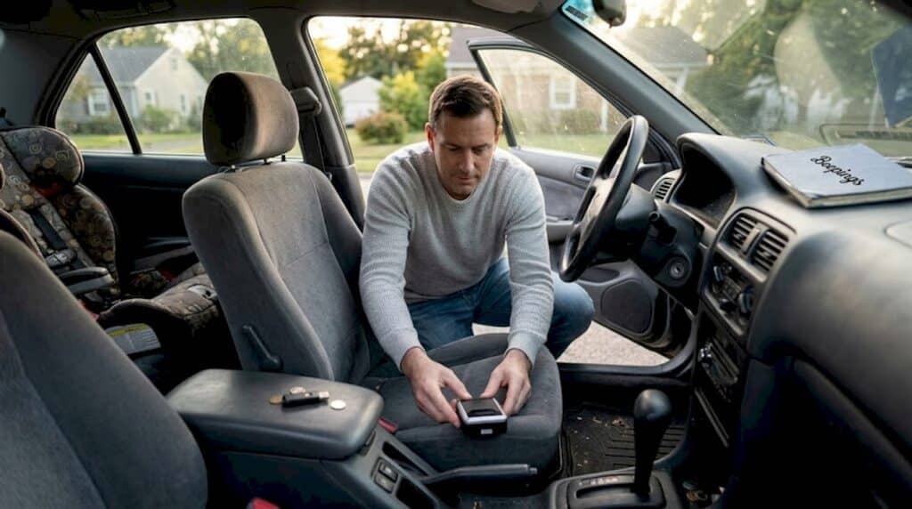 Pose discrète d’un GPS sous le siège de la voiture