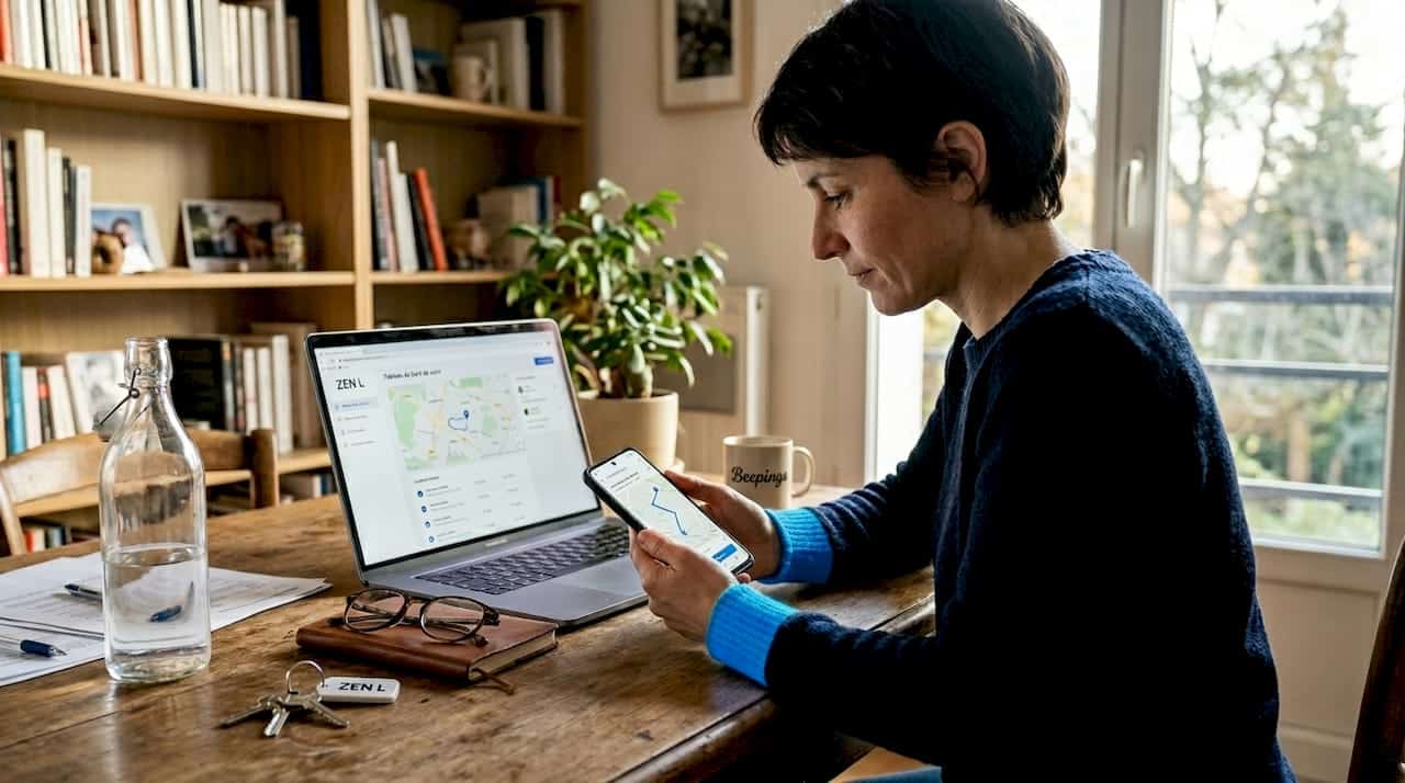Une femme consulte la position de sa destination sur l’application GPS de son téléphone.
