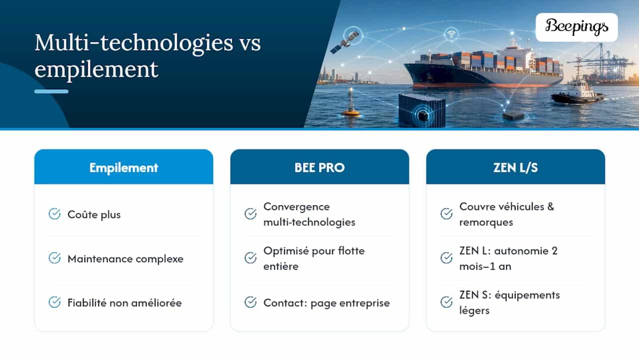 Une seule solution multi-technologies plutôt qu'un empilement de trackers — overview diagram